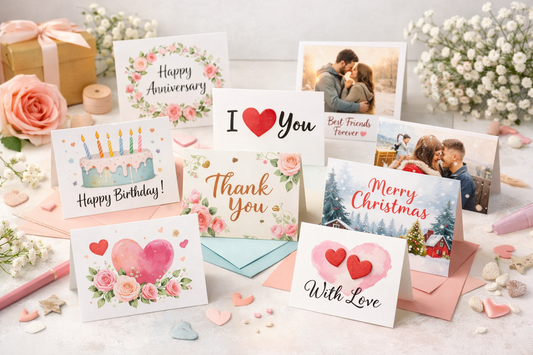 A beautiful collection of greeting cards, including birthday cards, personalized cards, and holiday cards, perfect for sending thoughtful messages and creative gift ideas.