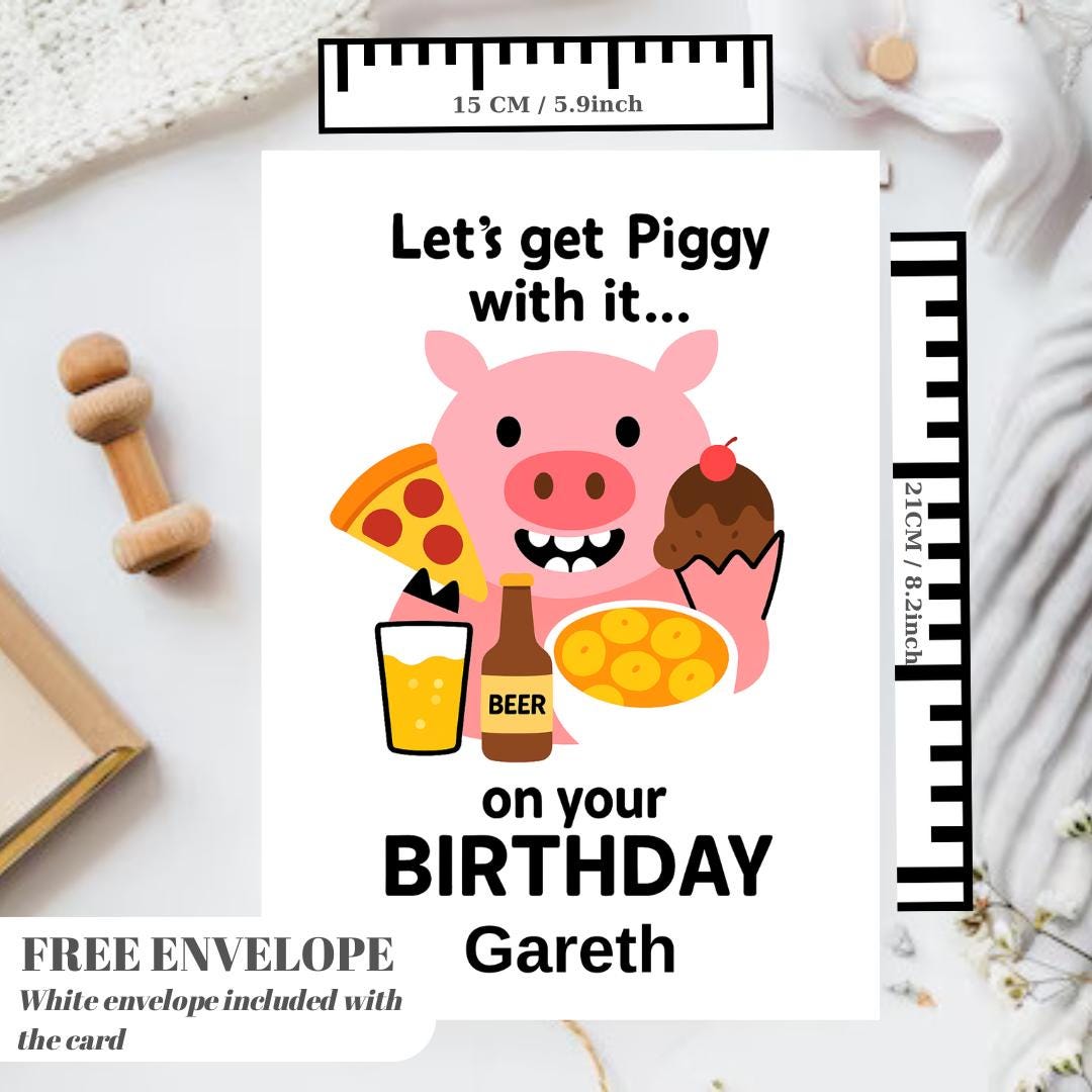 Birthday Card - Let's Get Piggy With It Personalised Greeting Card | Custom Name Card for your niece from grandma, aunt or loved one