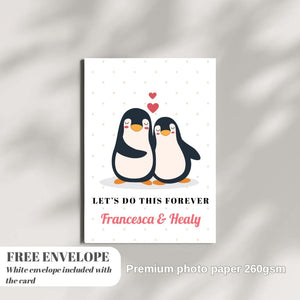 Penguin Love Card Personalised Card Greeting Card for him and her card greeting card birthday gift penguin card boyfriend valentines card