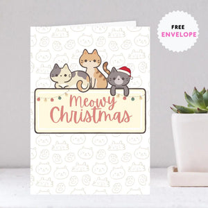 Funny Cat Meowy Christmas Card Cat - Funny Xmas Cards For Cat Lovers - Cat Meowy wishes, cat mums Funny Cat lovers Christmas card