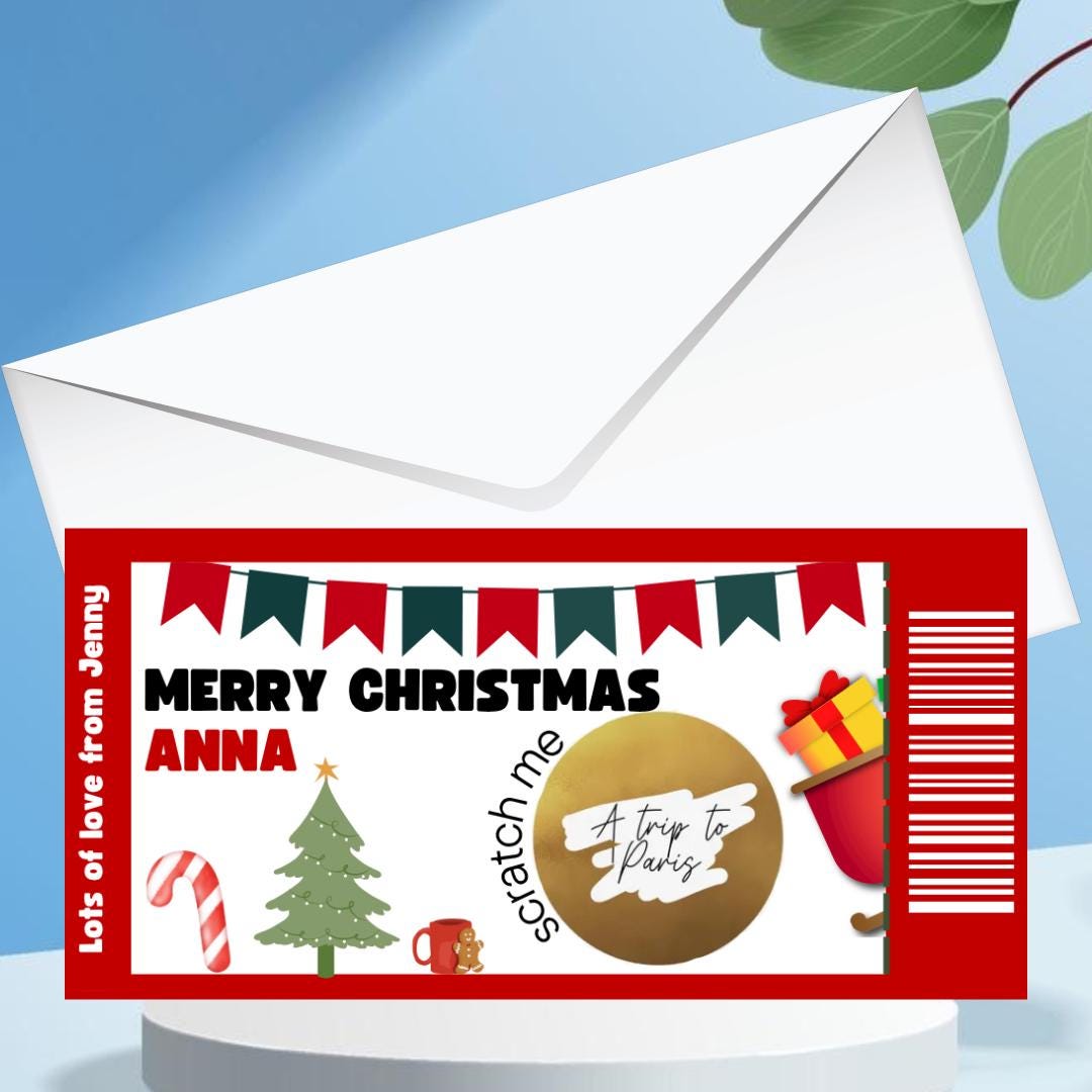 Personalized Christmas Scratch-Off Reveal Card | Custom Surprise Card for Secret Santa, Christmas Gift, Concert, Holiday, Festival, Cinema