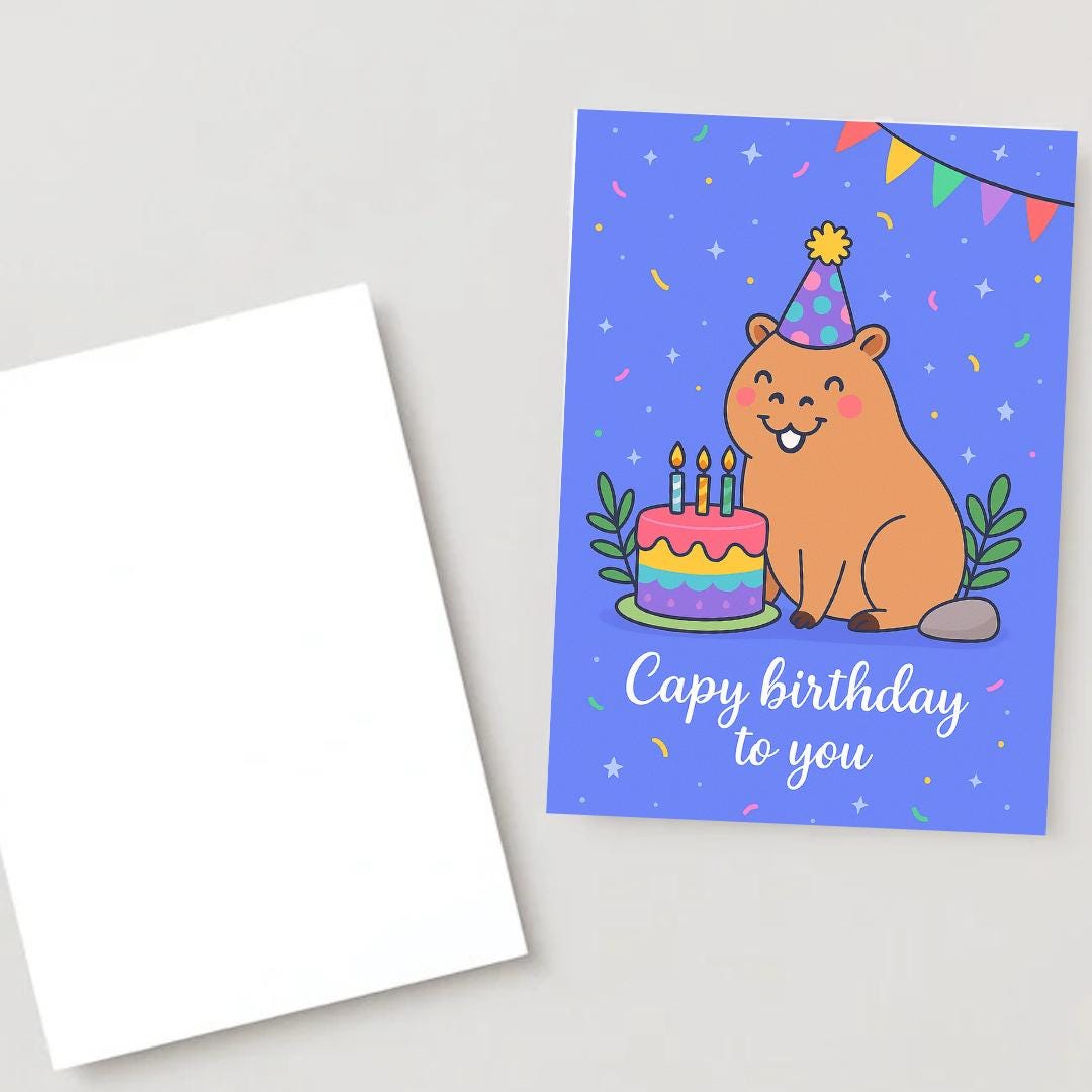 Capy Birthday - Capybara Birthday Card Cute animal birthday cards Hand drawn animal art capybara greeting card A5 size