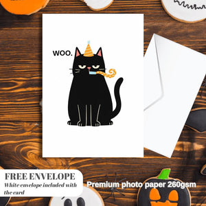 Funny Cat Birthday Card - Woo Grumpy Cat - Sarcastic Birthday Cards For Men Women - Cheeky Gift For Cat Lovers - For Sister Brother Friends