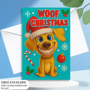 Dog meme Christmas Card  - Funny dog lover xmas  Cards For dog Lovers - dog wishes woof Christmas to you, meme dog mums postcard