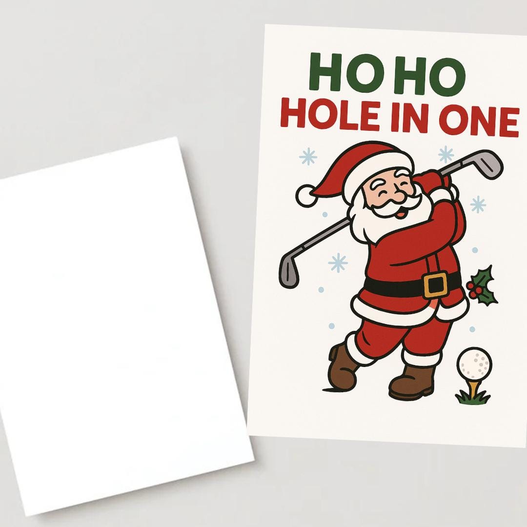 Funny Golf Christmas Card – “Ho Ho Hole in One” Santa Golf Swing Card | Merry Golfmas Gift for Golfers & Golf Dads