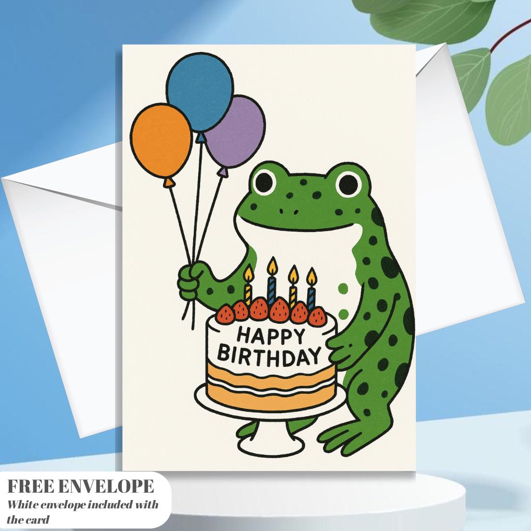 Frog Birthday Card For Her or him, greeting card with from, friend frog, bday card frog, frog wishes happy birthday card