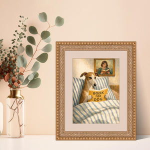 Greyhound Reading Print – Dog Wall Art, Cozy Bedroom Poster, Book Lover Dog Illustration