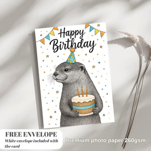 Otter Birthday card animal birthday card wildlife art card hand drawn animal art cute otter card