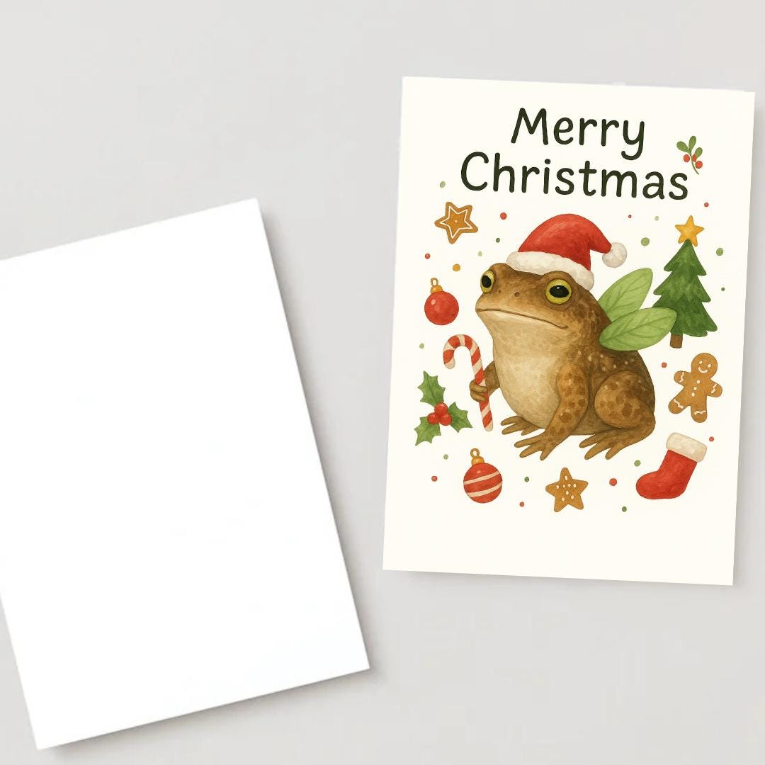 Frog Christmas Card | Marry Christmas Grumpy Card | frog santa gift Card | For frog lovers