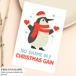 Personalised Pesto Penguin Christmas Card - No Shame in the Christmas Gain marry christmas card for him or her funny xmas card