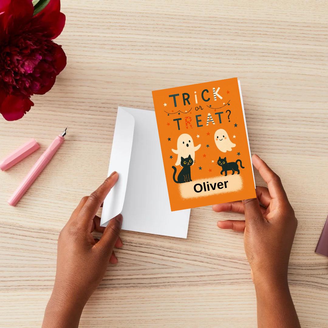 Personalised Halloween Card - Trick or Treat- Cheeky Gift For Sister Brother Friends