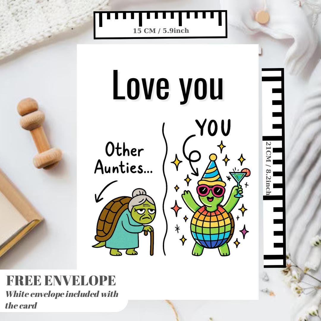Funny Auntie Card - “Other Aunties vs. You” Disco Turtle Design