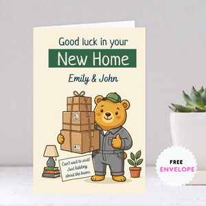 Personalised New Home Card – Cute Bear Moving Boxes Design | Housewarming Card Ireland