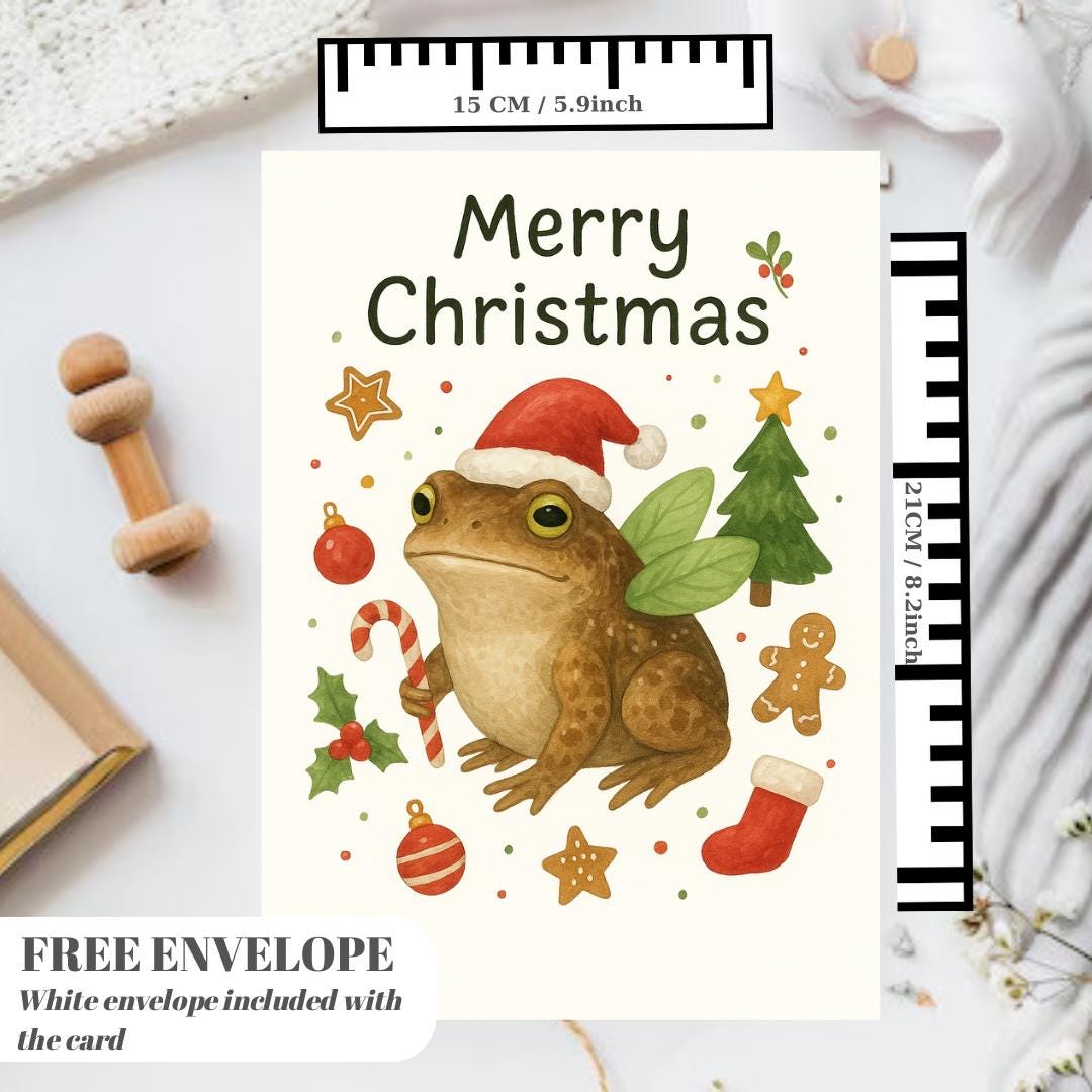 Frog Christmas Card | Marry Christmas Grumpy Card | frog santa gift Card | For frog lovers