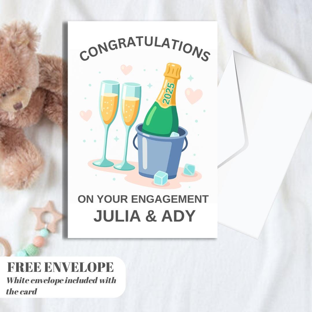 Engagement Card | Personalised Champagne Engagement Card | Congratulations Card for Couple or Fiancé | Romantic Engagement Gift Card