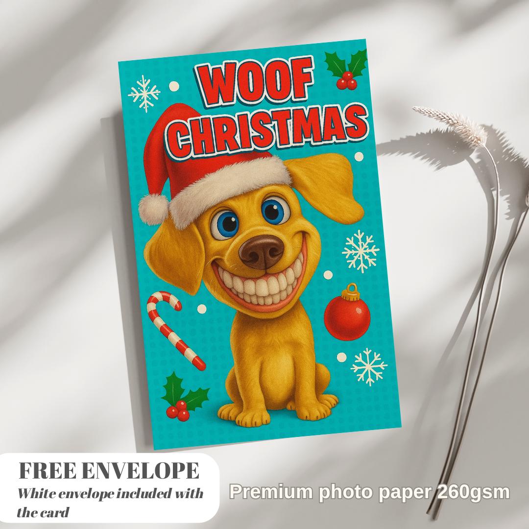Dog meme Christmas Card  - Funny dog lover xmas  Cards For dog Lovers - dog wishes woof Christmas to you, meme dog mums postcard