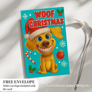 Dog meme Christmas Card  - Funny dog lover xmas  Cards For dog Lovers - dog wishes woof Christmas to you, meme dog mums postcard