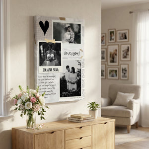 Personalised Canvas Print – Floral Family Photo Collage, Black & White Scrapbook Wall Art Gift