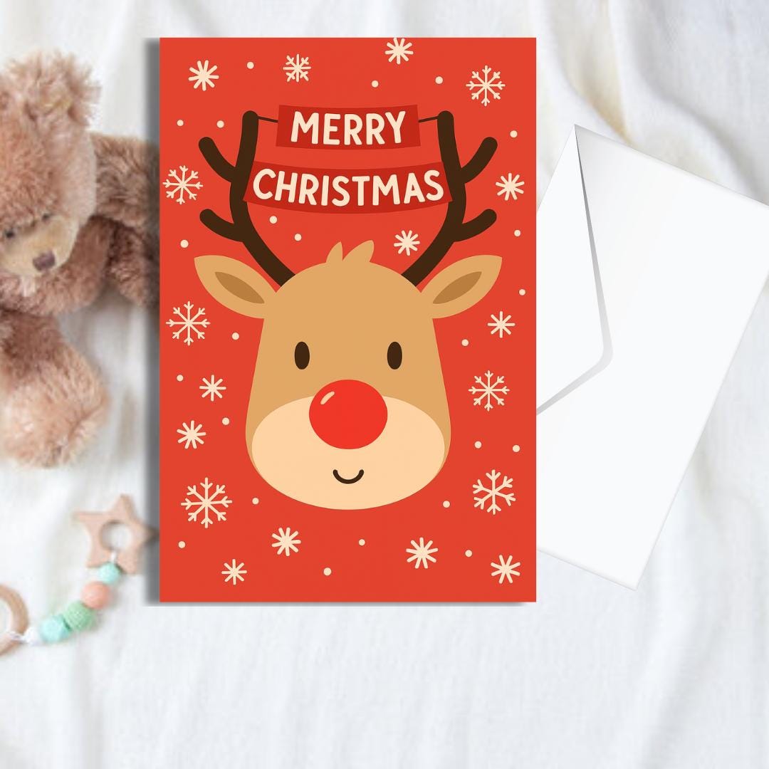 Personalised Christmas Card - Reindeer Merry Christmas Antlers Rudolph marry christmas card for him or her funny xmas card