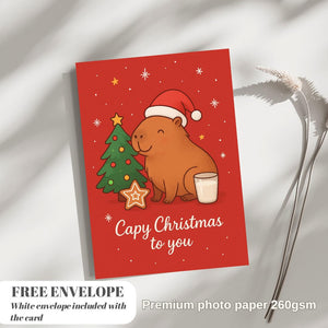 Capy Christmas Card  - Funny Capybara xmas  Cards For capybara Lovers - capy wishes Capy Christmas to you, capybara mums postcard