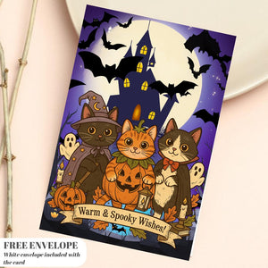Funny Cat halloween Card - warm and spooky whises Cat - halloween Cards For Men Women - Cheeky Gift For Cat Lovers - Sister Brother Friend