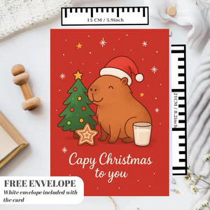 Capy Christmas Card  - Funny Capybara xmas  Cards For capybara Lovers - capy wishes Capy Christmas to you, capybara mums postcard