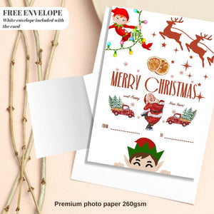Personalised Christmas Card – Santa on Skates & Elf Lights | Funny Elegant A5 Holiday Card | Custom Name “From / To” Gift