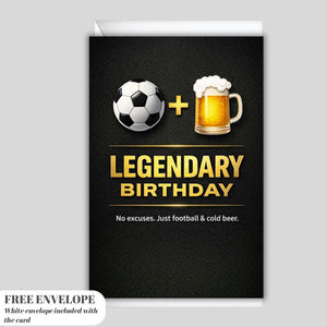 Legendary Birthday Card for Husband, Football and Beer Birthday Card, Soccer Fan Greeting Card, Funny Masculine Birthday Card