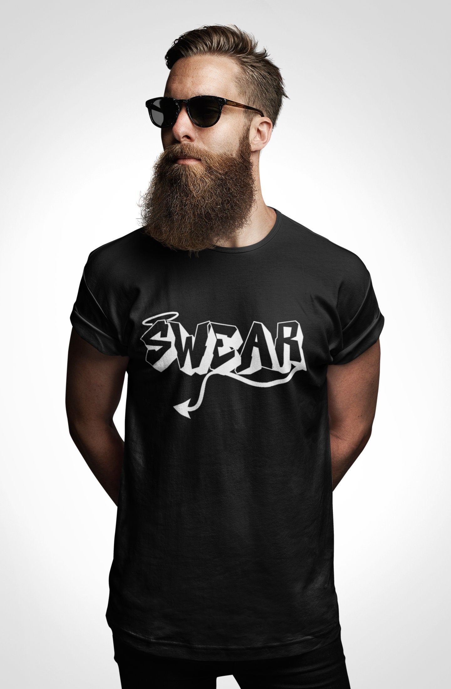 T-shirt, Aesthetic Crewneck, Popular Funny Vinyl print Swear,Evil and Angel signs  Men Shirt, Cotton Fitted STATEMENT Tee, nice, cool tees