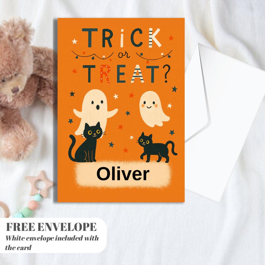 Personalised Halloween Card - Trick or Treat- Cheeky Gift For Sister Brother Friends