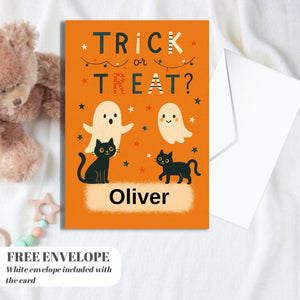 Personalised Halloween Card - Trick or Treat- Cheeky Gift For Sister Brother Friends
