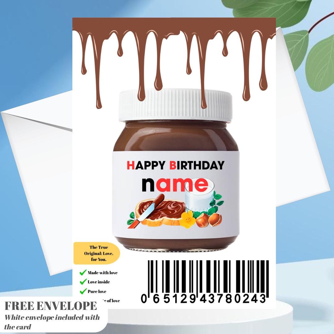 Personalized Chocolate Spread High-Quality card Birthday Anniversary greeting card Custom Nutella card Name card Favors Gift