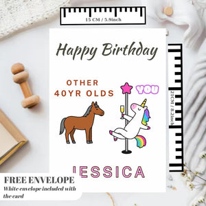 Birthday Card - Birthday Funny Card For Women, Unicorn Pole Dancer, Other 40 Year Olds You