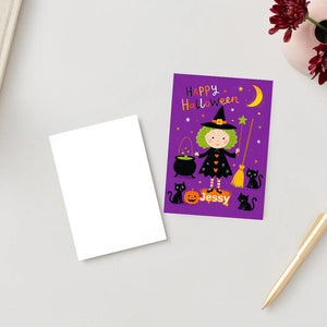 Personalised Halloween Card - Little Witch - Cheeky Gift For Cat Lovers - For Sister Brother Friends