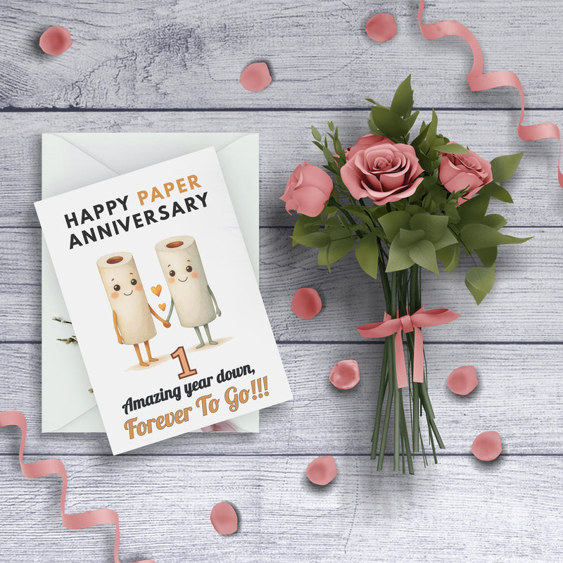 Funny 1st Anniversary Card, Unique Design, 'Happy Paper Anniversary' Personalised Birthday Card Greeting Card