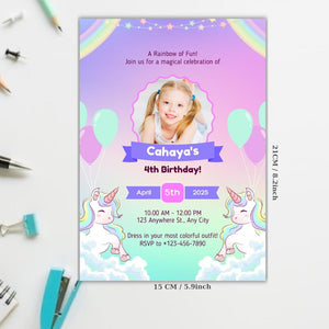Unicorn birthday card invitation 5th, 7th, 6th, Personalised invitation for birthday party unicorn style invitation card with lovely Unicorn