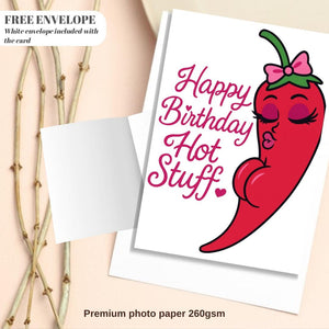 Funny Spicy Birthday Card – Sexy Chili Pepper Diva Illustration – Cute Flirty Printable Birthday Card for Partner, Husband, Wife, Boyfriend,
