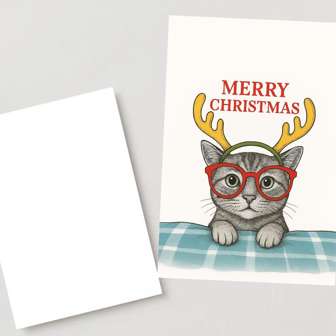 Funny Cat Lovers Christmas Card - Christmas Cat funny - Funny Xmas Cards For Cat Lovers - Cat on blanket , cat mums Funny