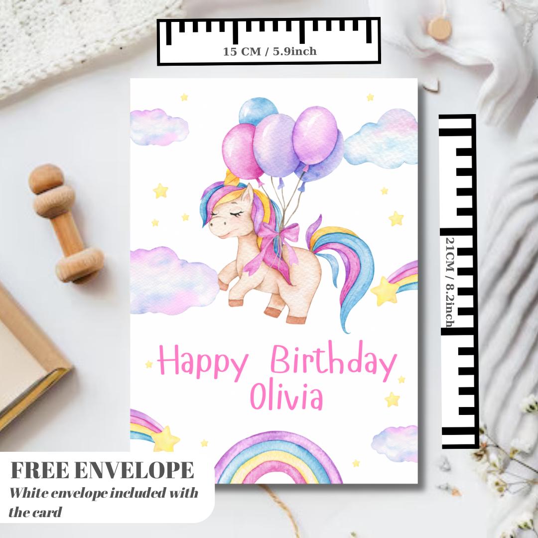 Unicorn birthday card | Personalised Girl Greeting Card | Custom Number Card for your niece from grandma, aunt or loved one with Unicorn