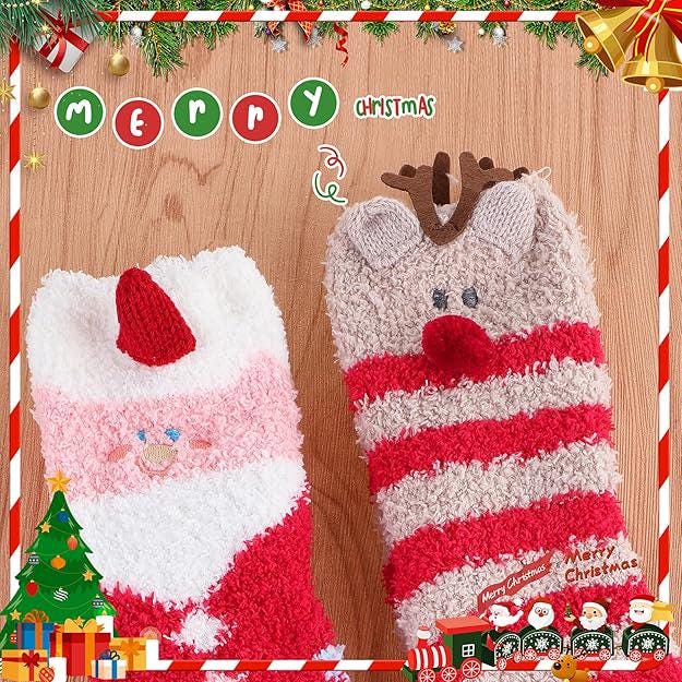 Personalized Christmas Fuzzy Socks for Women 2 Pairs Socks Cute Fluffy Socks Winter Warm Stockings Custom Name Socks Gift Ideas for Women