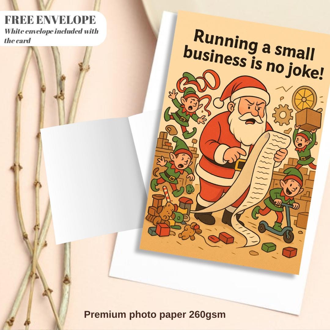 Funny Santa Christmas Card for Small Business Owners – “Running a Small Business Is No Joke” – Entrepreneur Holiday Card