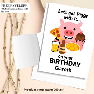 Birthday Card - Let's Get Piggy With It Personalised Greeting Card | Custom Name Card for your niece from grandma, aunt or loved one
