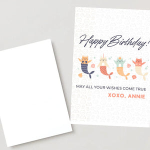 Personalised Cat Sirene Birthday Card, Birthday Cards, Cats Birthday Cards, Party Cats Cards, Birthday card  cute cat card