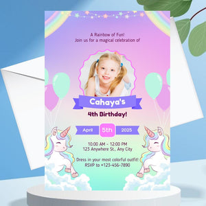 Unicorn birthday card invitation 5th, 7th, 6th, Personalised invitation for birthday party unicorn style invitation card with lovely Unicorn