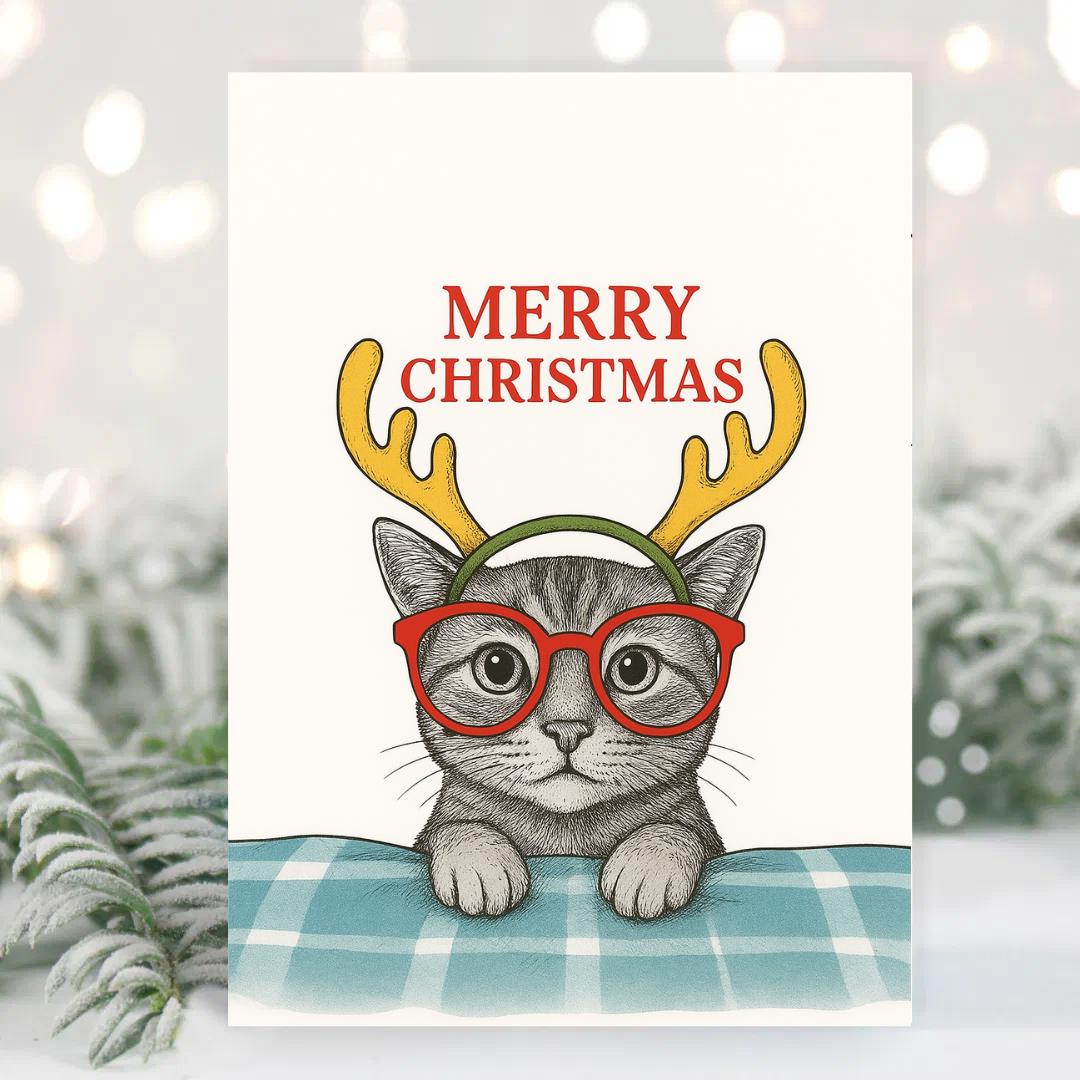 Funny Cat Lovers Christmas Card - Christmas Cat funny - Funny Xmas Cards For Cat Lovers - Cat on blanket , cat mums Funny