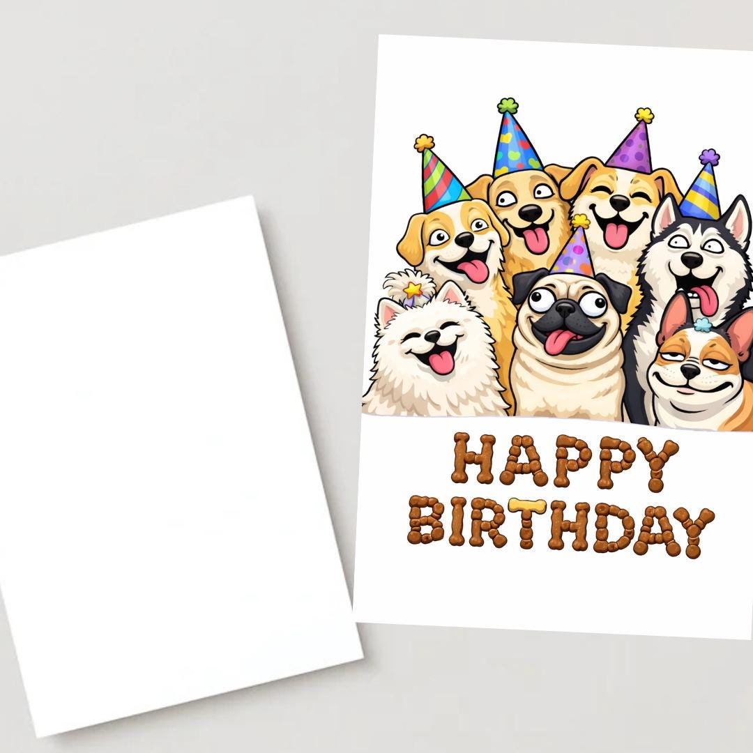 Funny Dog Birthday Greeting Card A5 – Meme Dogs Party Card, Happy Birthday Card for Dog Lovers