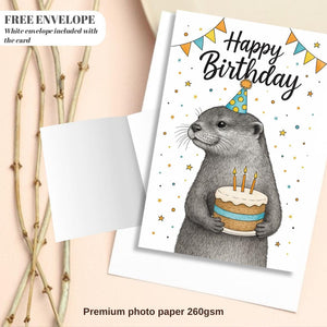 Otter Birthday card animal birthday card wildlife art card hand drawn animal art cute otter card