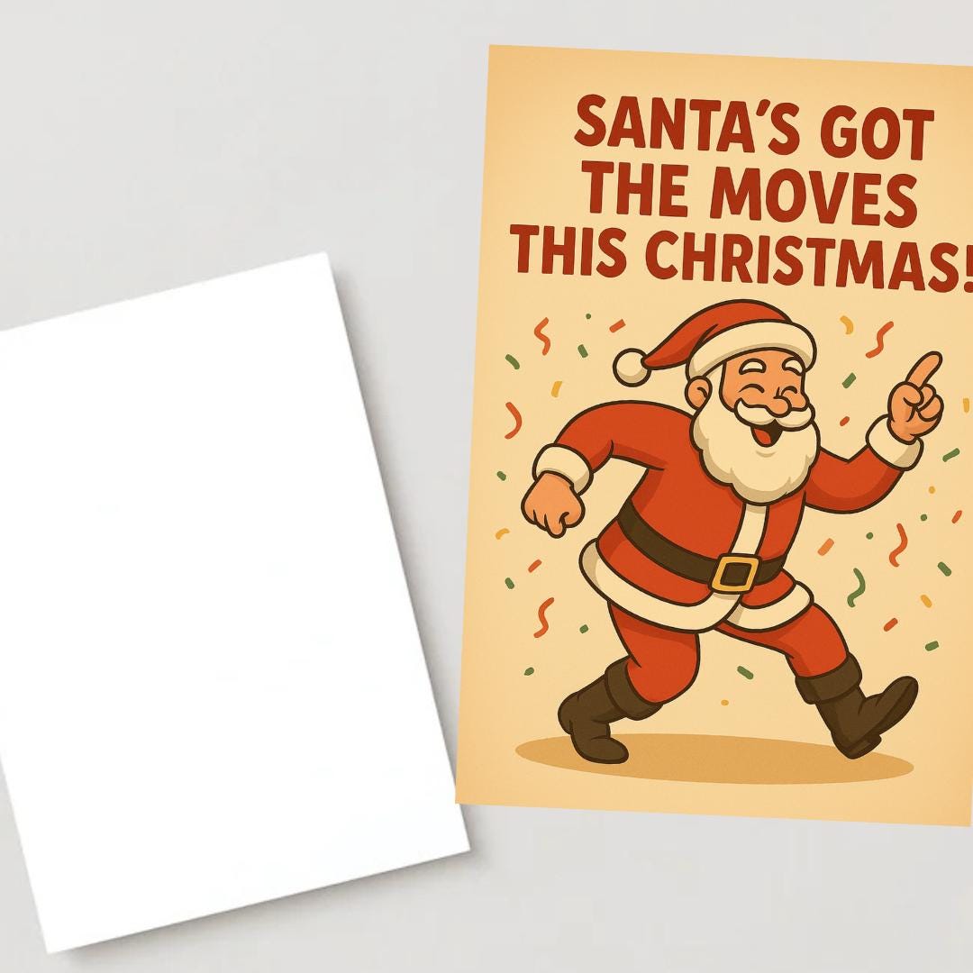 Funny Dancing Santa Christmas Card – Retro A5 Holiday Greeting Card with Envelope, Cute Santa Xmas Card, Festive Gift for Friends