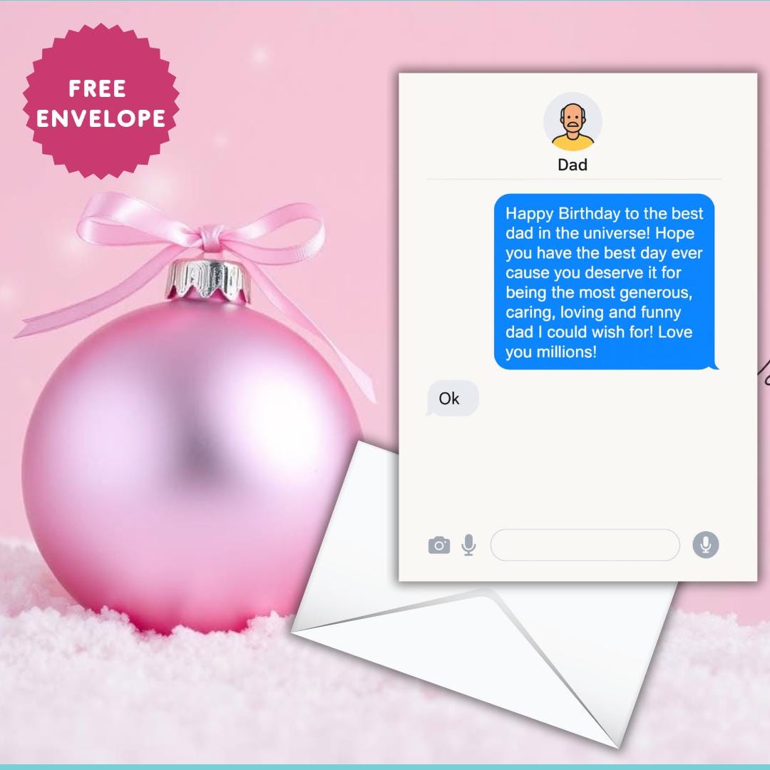 Dad birthday card Funny Dad Birthday Card – Sarcastic Dad Birthday Card A5 – Chat Message Card for Dad with Love Message & “OK” Reply