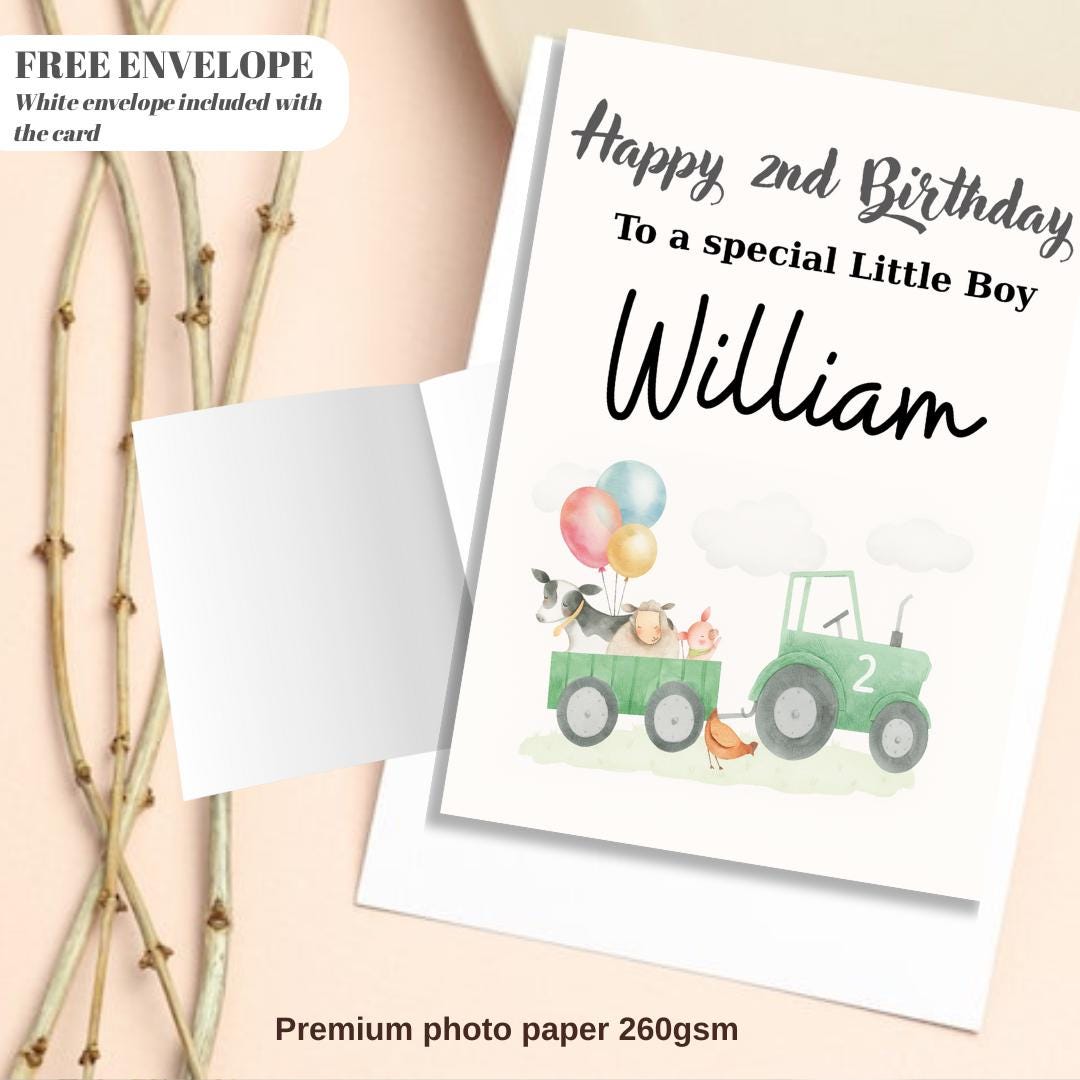 Personalised 2nd Birthday Card For Boy, Son 2nd Birthday Card, Animal Second Birthday Gift For Little Boy, 2nd Birthday Gift, Nephew